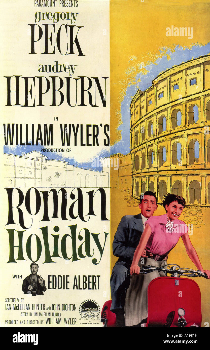 Urlaub in Rom Plakat für 1953 Paramount Film mit Audrey Hepburn und Gregory Peck Stockfoto