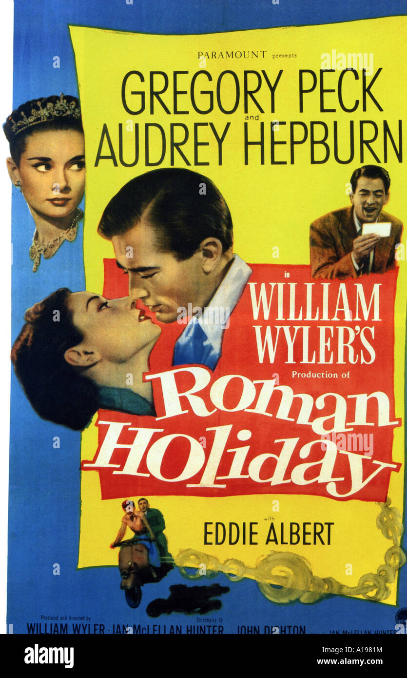 Urlaub in Rom Plakat für 1953 Paramount Film mit Audrey Hepburn und Gregory Peck Stockfoto