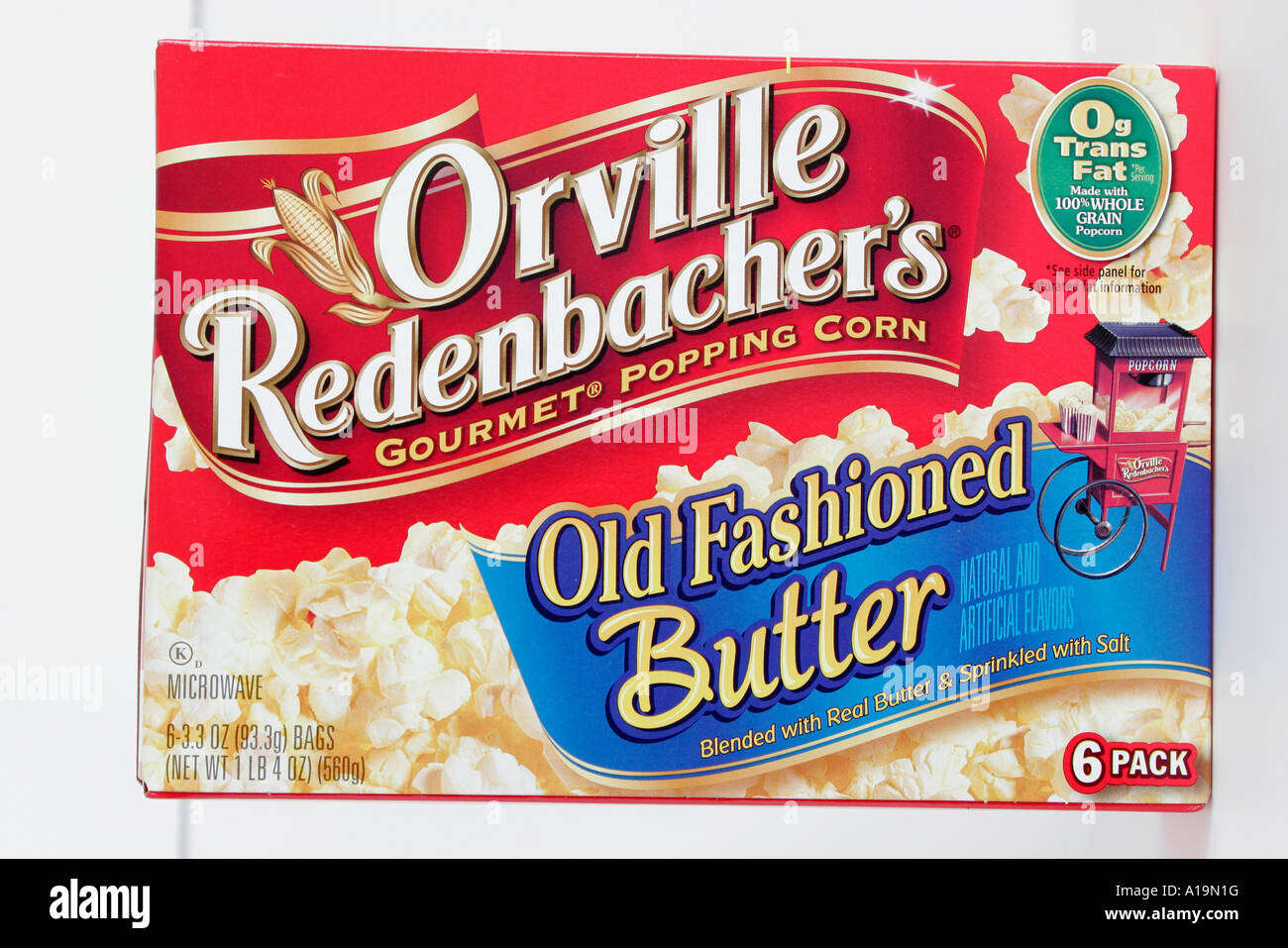 Miami Beach Florida, Produkt Container, Anzeige, Werbung, Werbung, Förderung, Bequemlichkeit, Einzelhandel, Design, Informationen, weißer Hintergrund, Box, Orville Redenbacher's Go Stockfoto