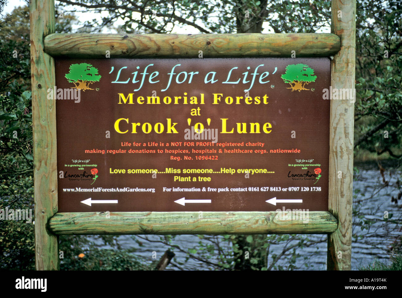 Schild an der Gauner o Lune Lancaster England UK EU. Memorial Forest Stockfoto