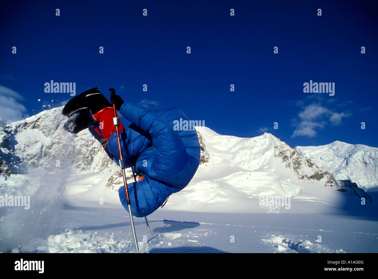USA, Alaska, (MR) Rick Ford führt Salto beim Klettern West Buttress Strecke bis Mount McKinley (20.320') Stockfoto