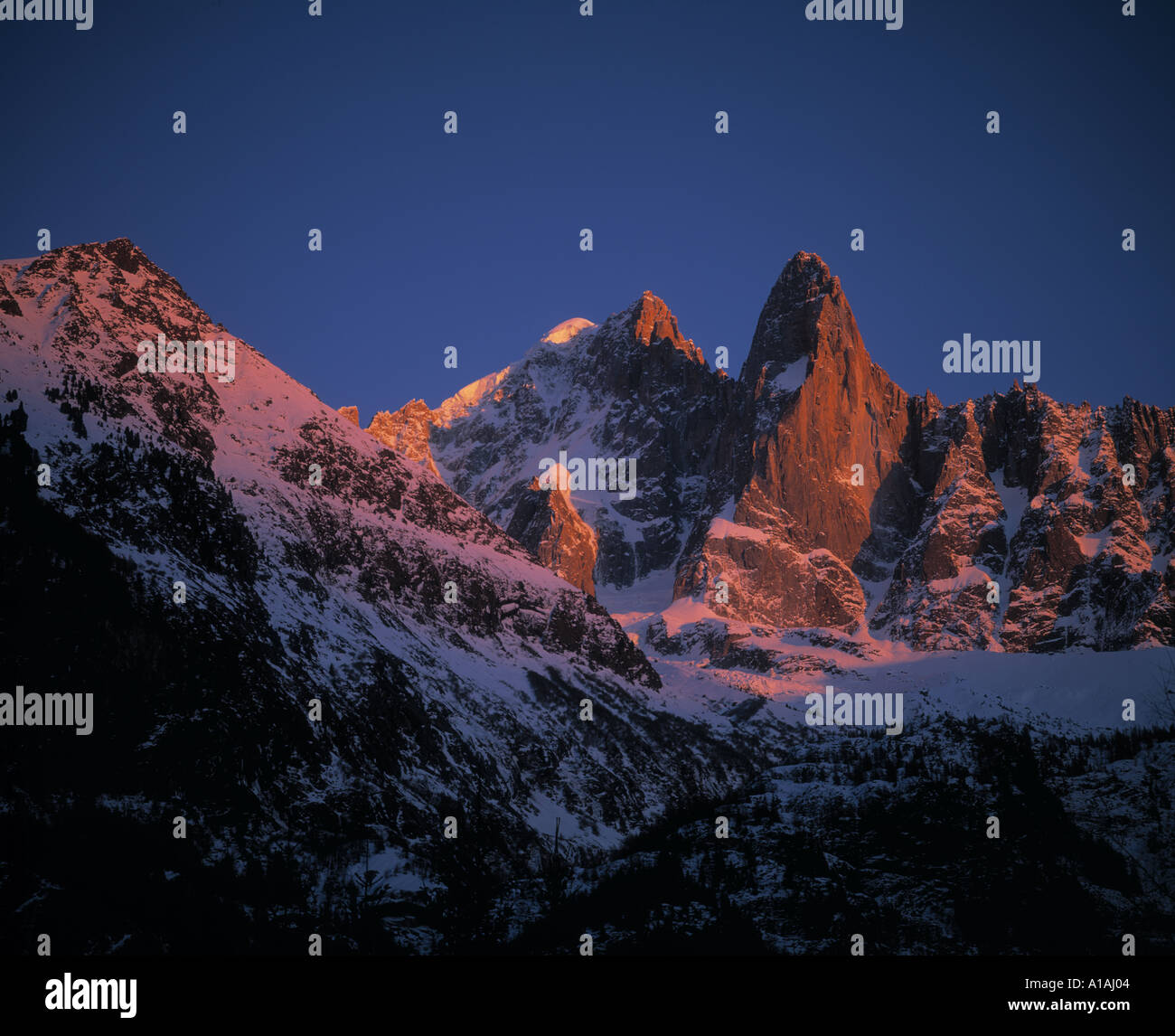 Aiguille Verte und Les Drus oben Cahnomix französische Alpen Frankreich Stockfoto