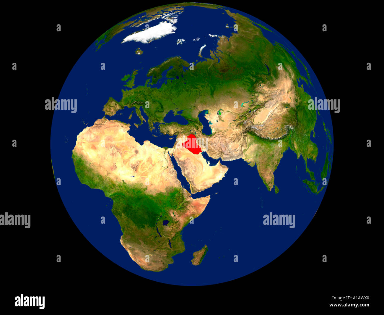 Satellitenbild der Erde zeigt Irak rot hervorgehoben Stockfoto