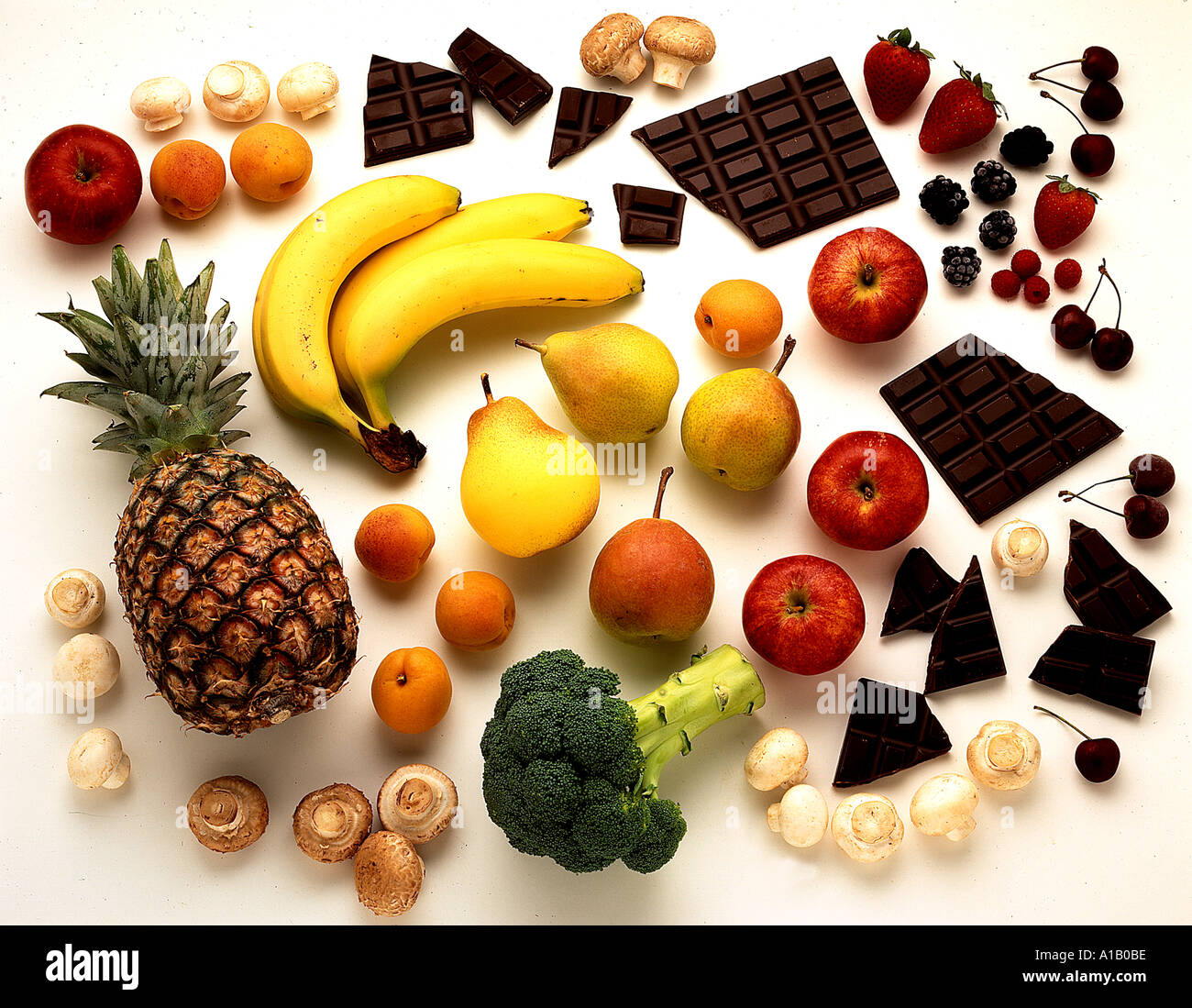 Obst und Schokolade Stockfoto
