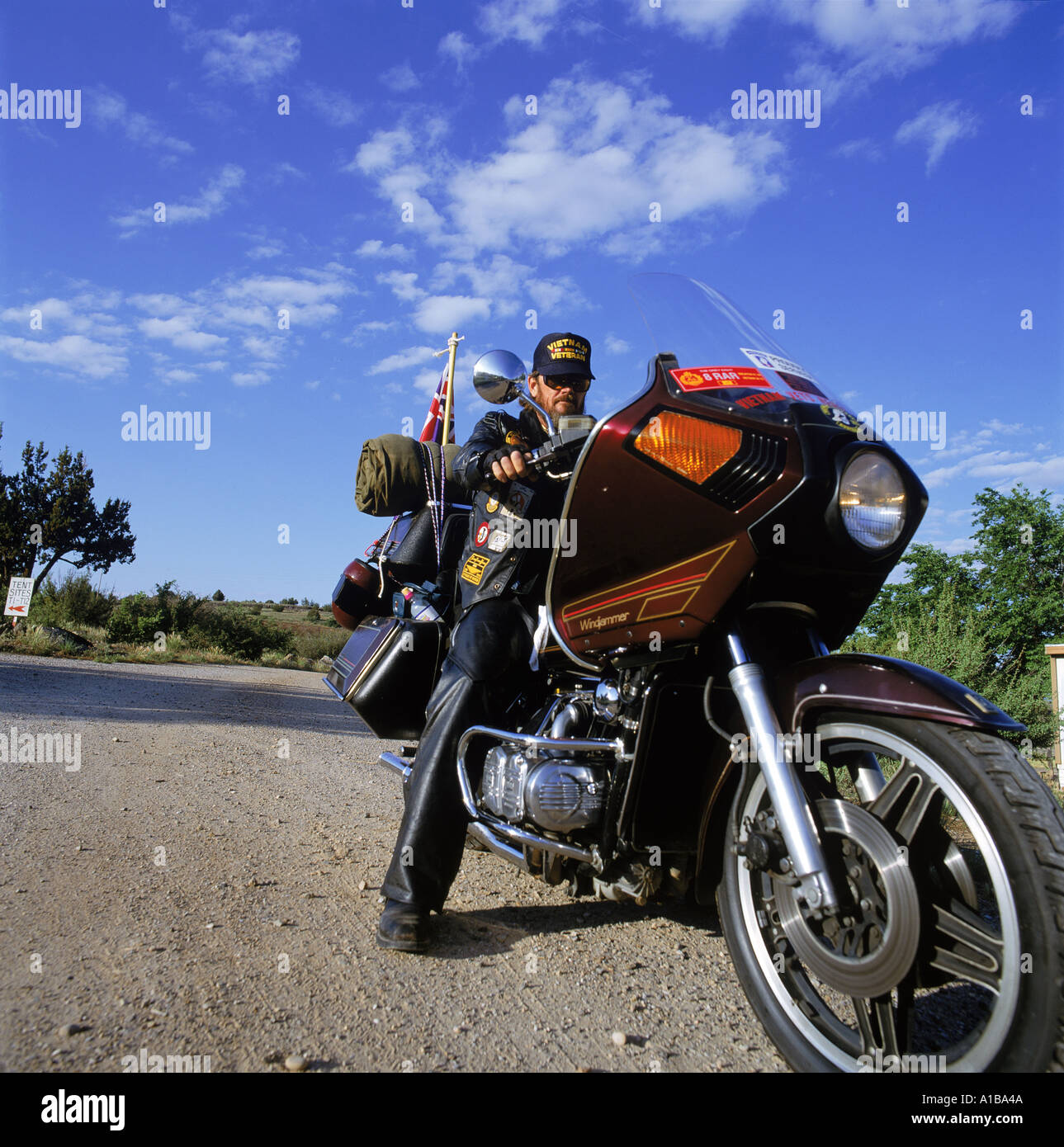 Porträt der Biker auf einer Harley Davidson Motor cycle USA T Gervis Stockfoto