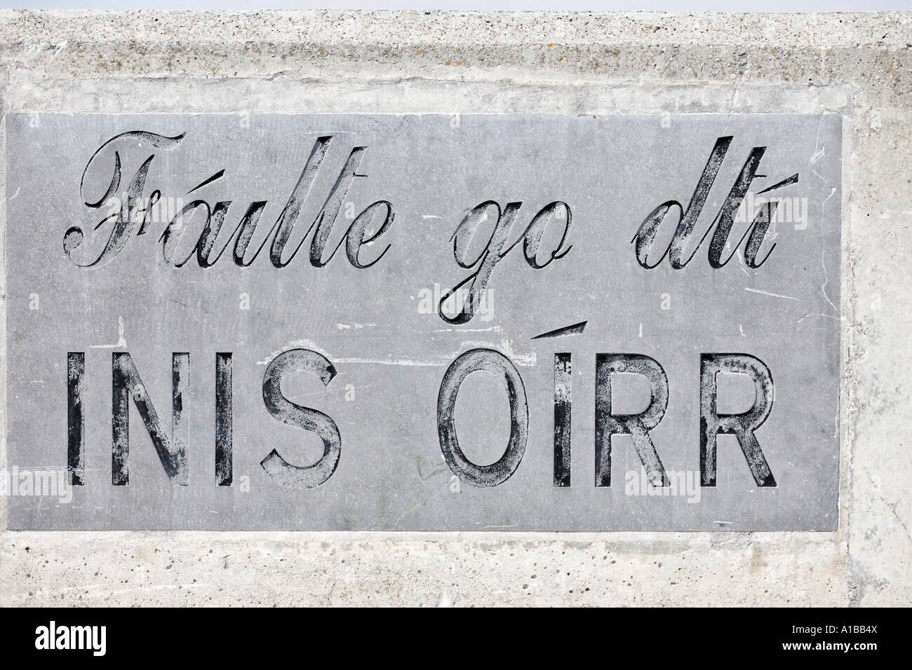 Willkommen Anmelden Gälisch, Inis oirr, Aran Inseln, Irland Stockfoto