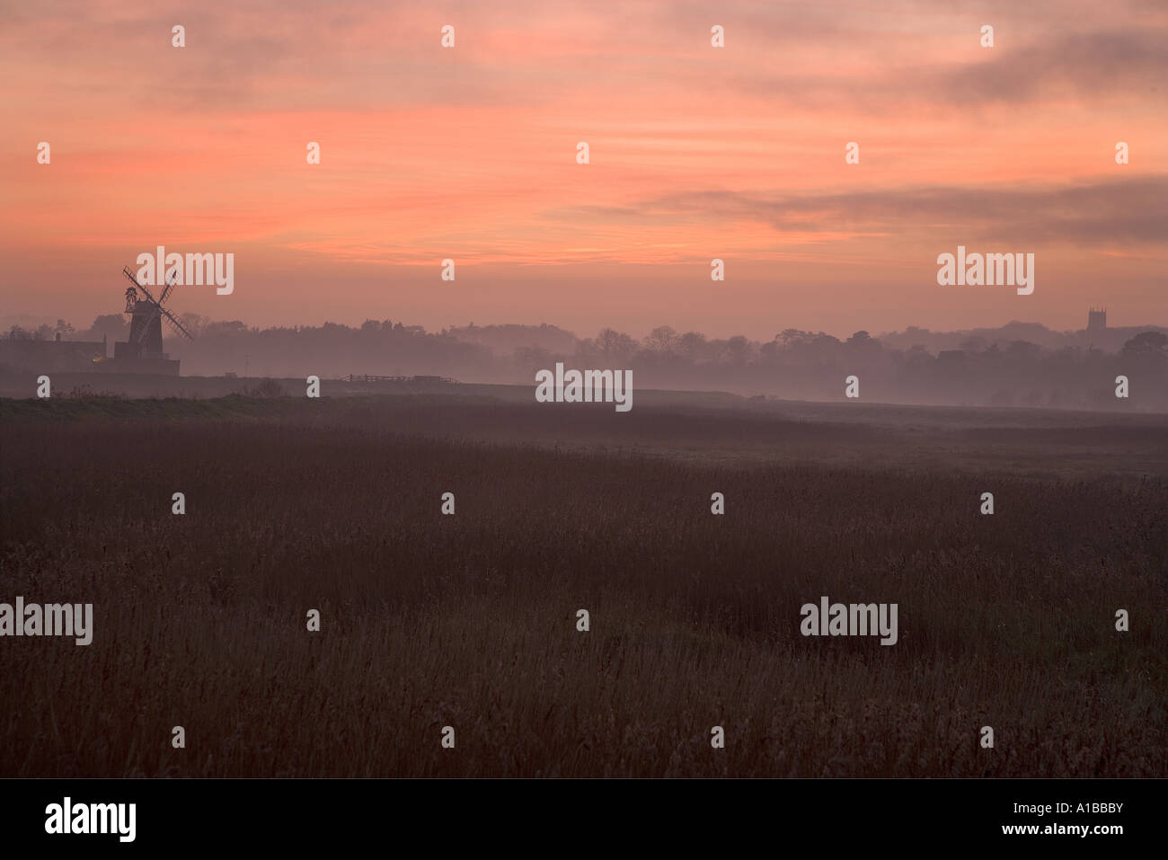 Cley Windmill und Cley Marshes Nature Reserve an der Nordküste von Norfolk England Großbritannien Stockfoto