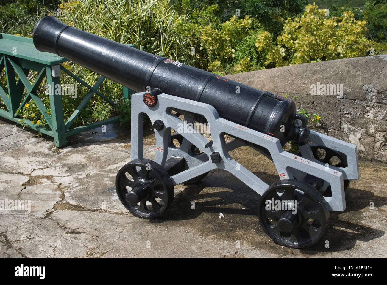 Barbados Gun Hill Signal Station St George British Empire Armee und Polizei-Station Kanone aus dem Jahr 1797 George IIIrd Stockfoto