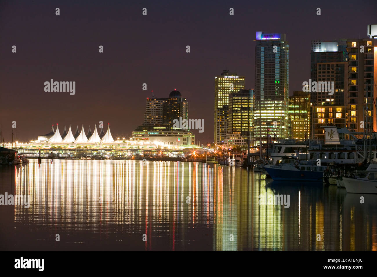 Vanouver vom Stanley Park Canada Place und Pan Pacific Hotel Vancouver British Columbia Kanada Stockfoto