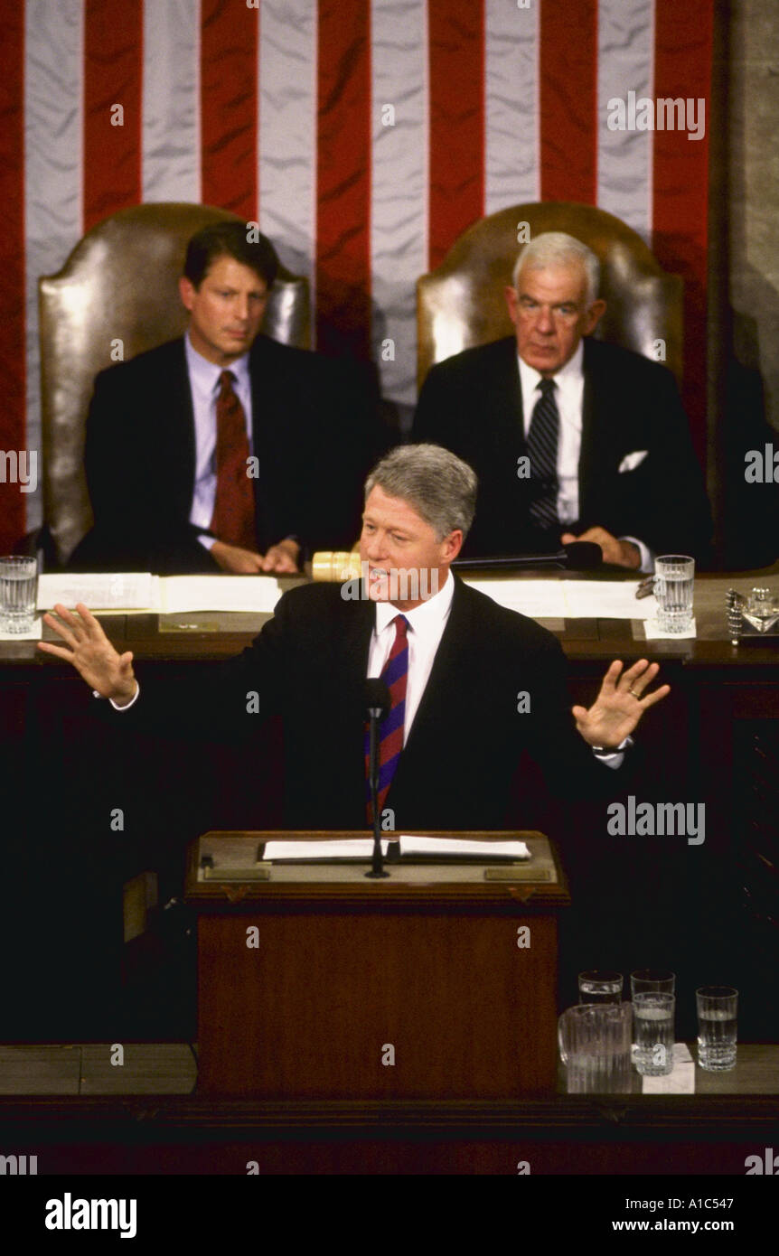 U-Präsident Bill Clinton liefert Gesundheitswesen Adresse an gemeinsamen Sitzung des Kongresses Washington DC Stockfoto