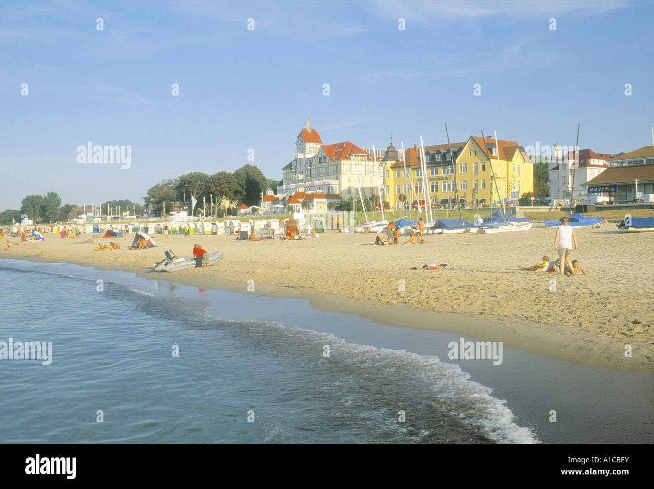 Strand und Hotels, Ostsee, Usedom, Mecklenburg-Vorpommern, Deutschland Stockfoto