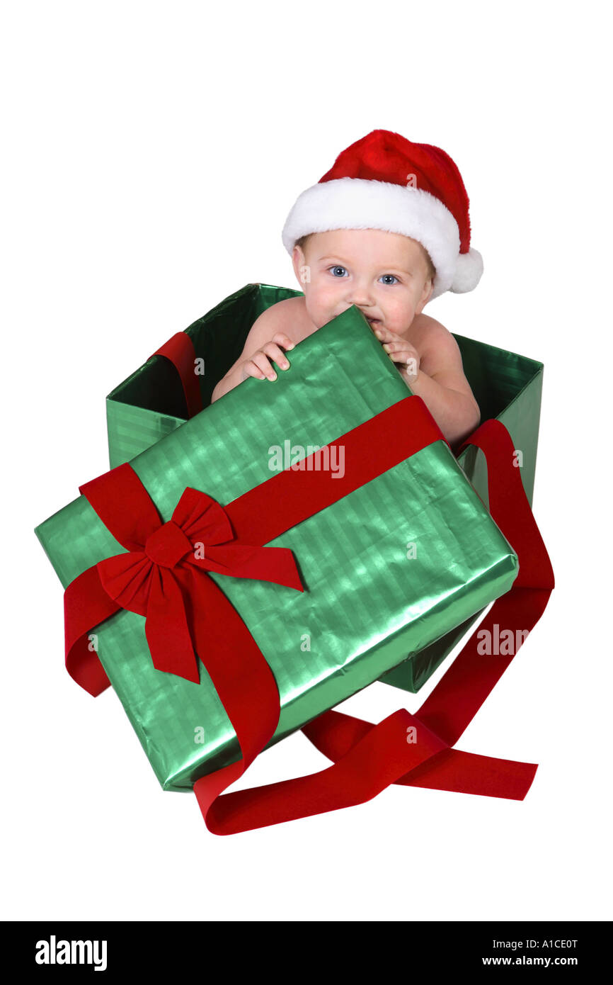 Baby in Weihnachtsgeschenk Stockfoto