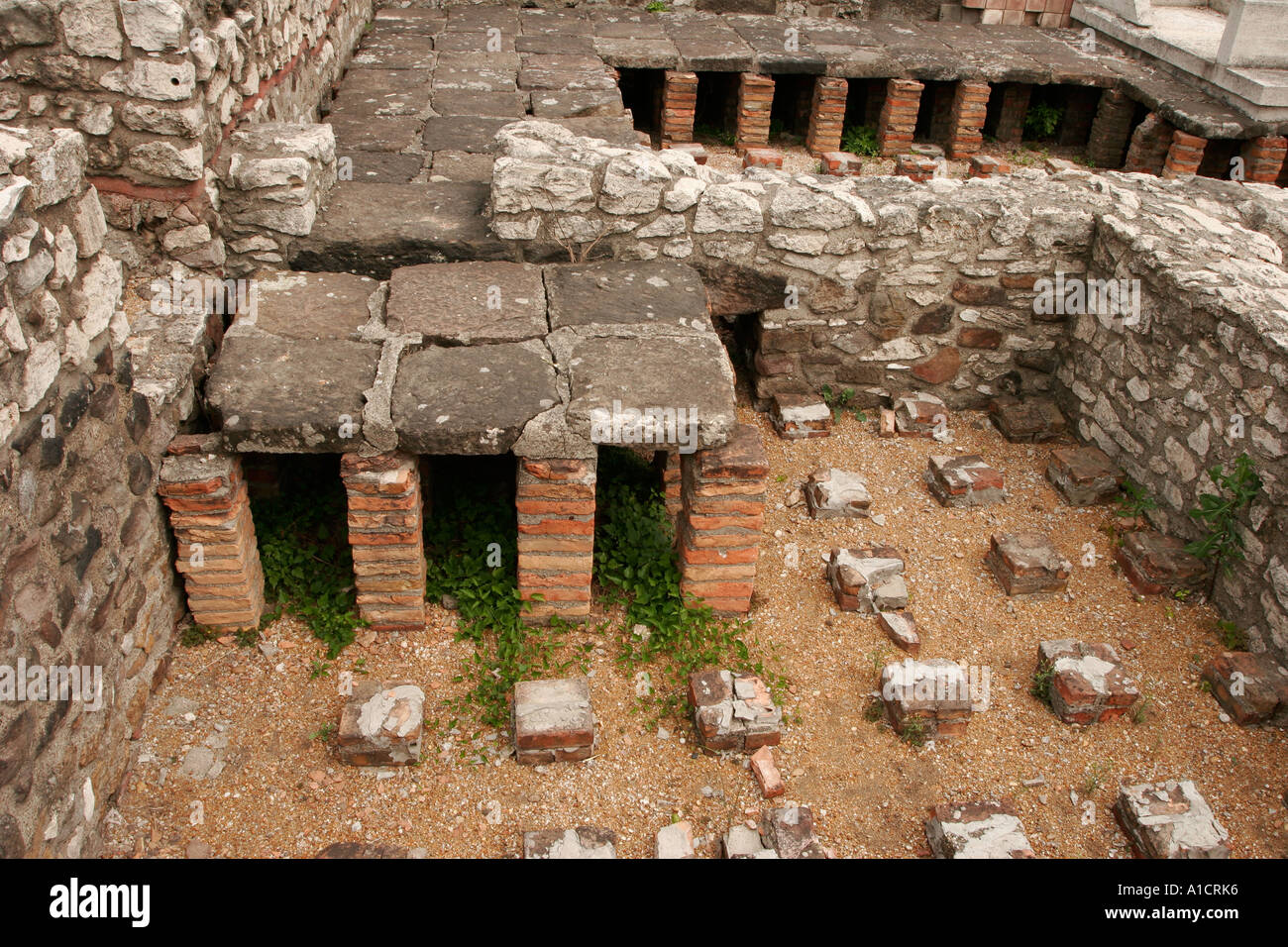 Die Undefloor zentrale Heizungsanlage zerstörten römischen Stadt Aquincum in der Nähe von Budapest Ungarn Stockfoto