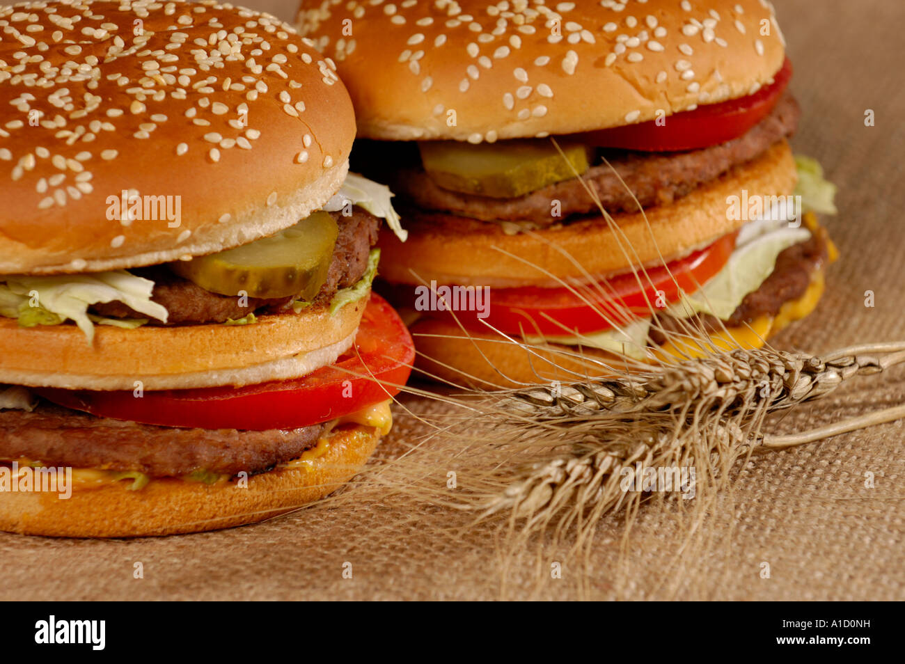 Zwei appetitlichen Hamburger Stilleben Stockfoto