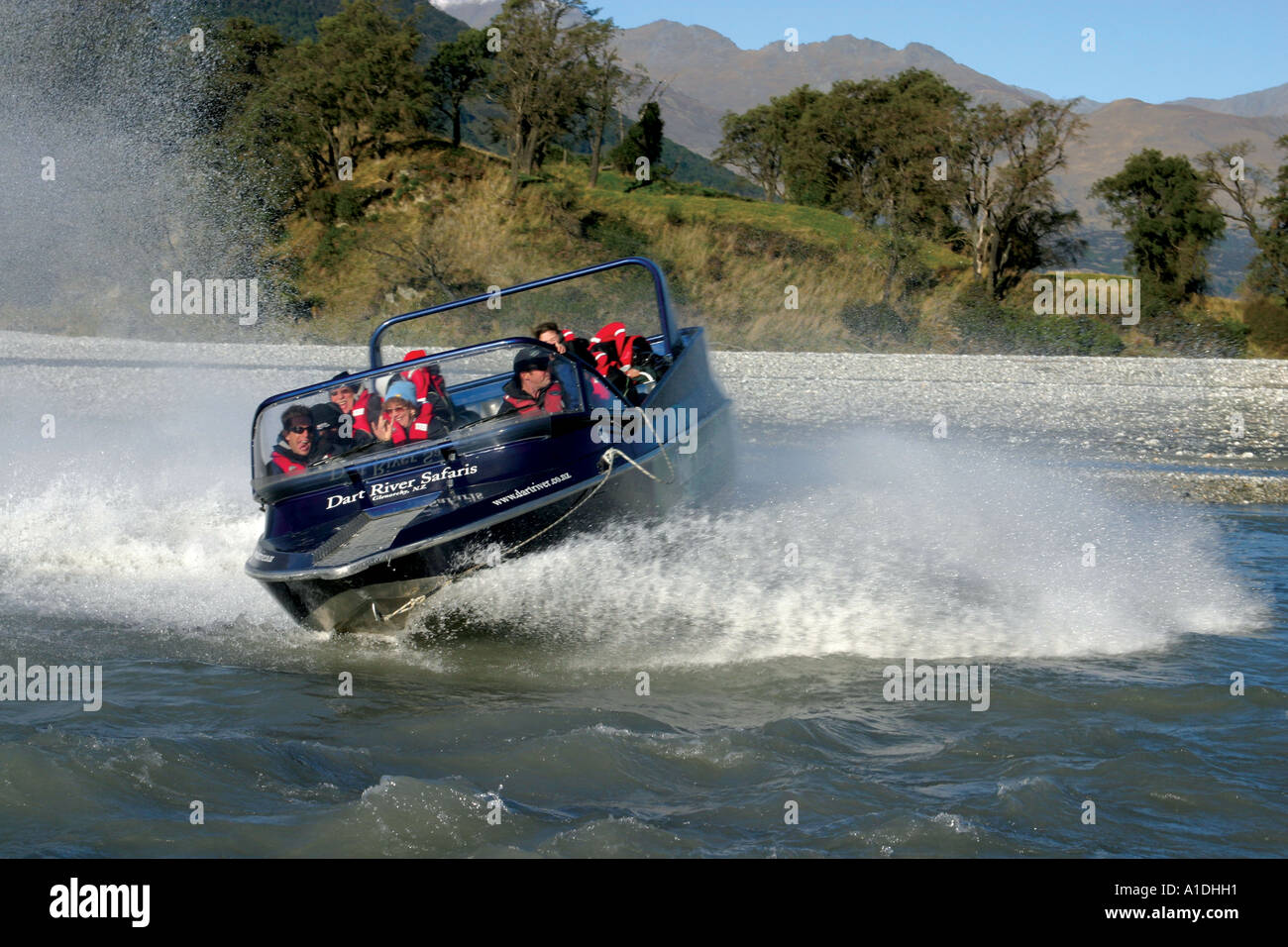 Jet-Boot extreme Erfahrung, geführt von Dart River Safari, NZ Stockfoto