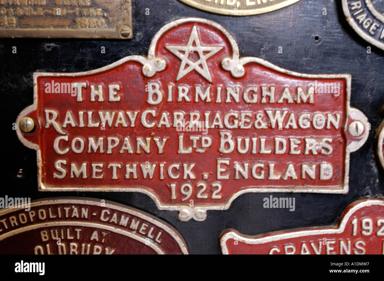 Erbe-Zeichen von The Birmingham Railway Wagen Wagon Company Ltd Bauherren Smethwick England 1922 Stockfoto