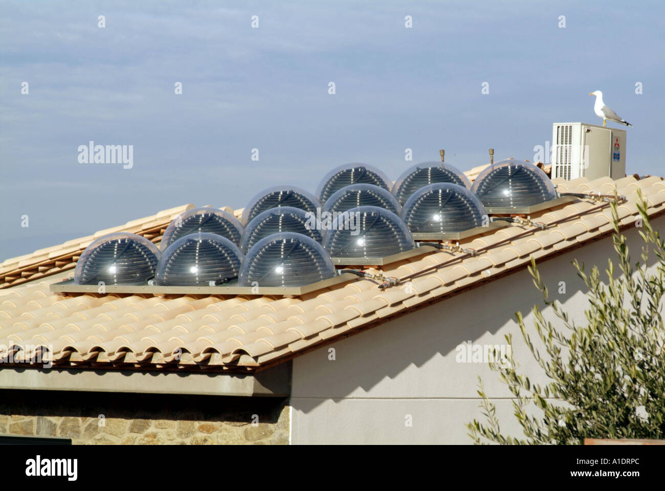 Solar, Strom, Wärme, Heizung, Wasser, Sonnenlicht, Sonne, Sonne, Sonne, Energie, grüne, erneuerbare, powered, Umwelt, Ton, Env Stockfoto