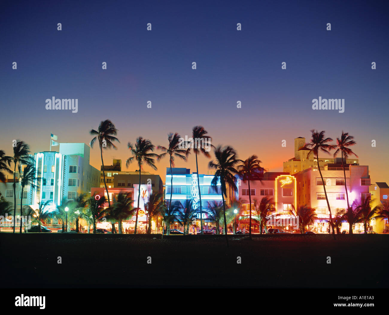 Art-Déco-Häuser, Ocean Drive, Miami, Florida, USA Stockfoto