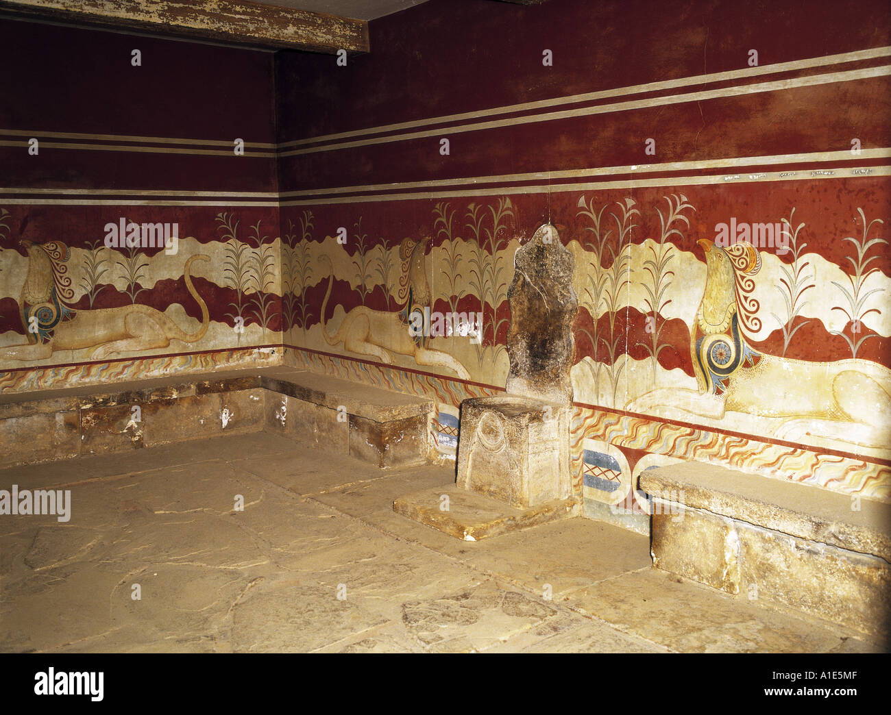 Thronsaal des Königs Minos Palast von Knossos auf Kreta Griechenland Stockfoto
