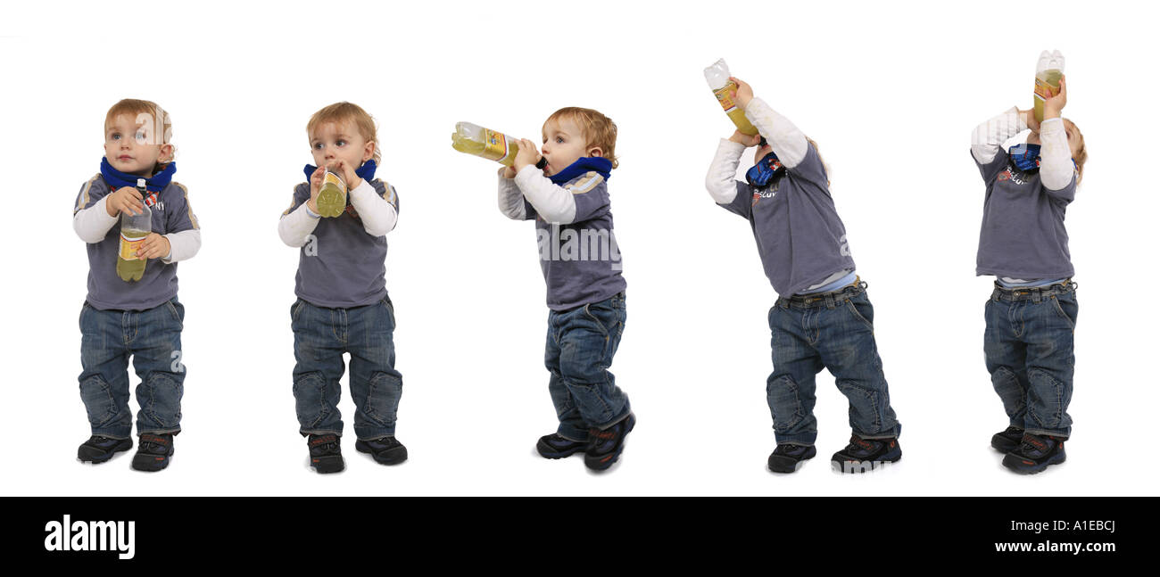 Sequenz eines trinkenden jungen Stockfoto