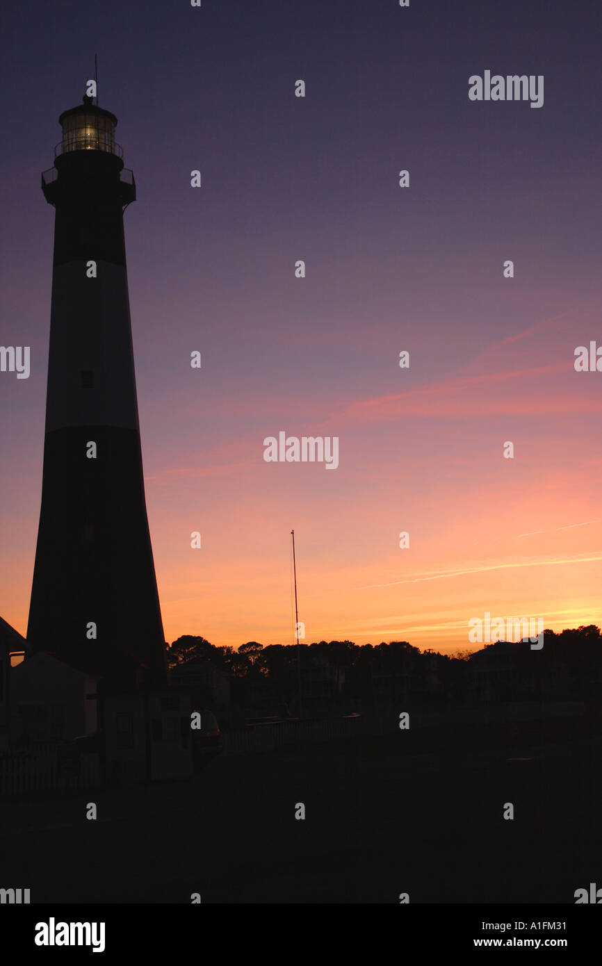 Tybee Island Georgia Leuchtturm Silhouette bei Sonnenuntergang Stockfoto