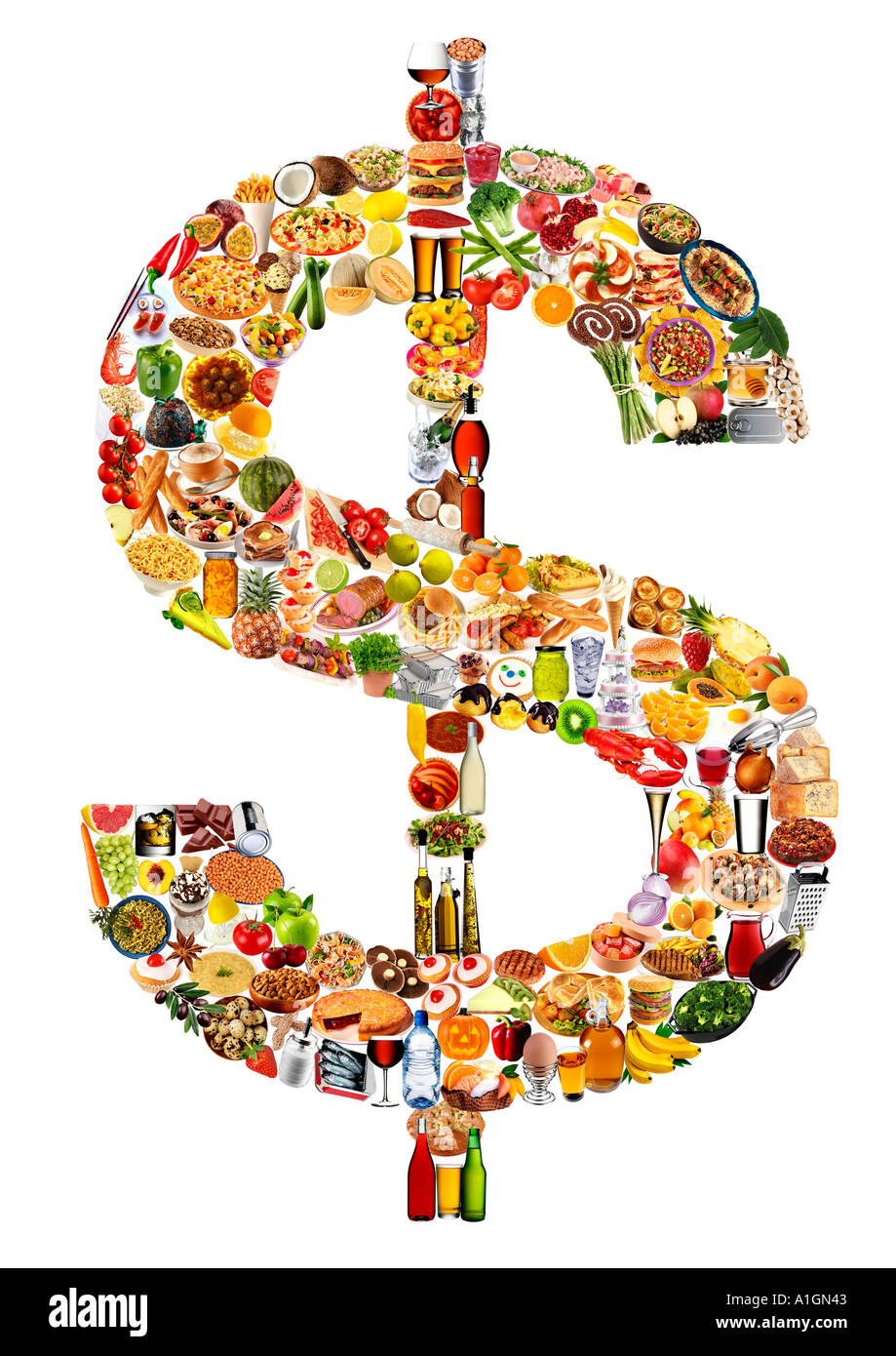 FOODFONT-DOLLAR-SYMBOL AUF WEIß Stockfoto