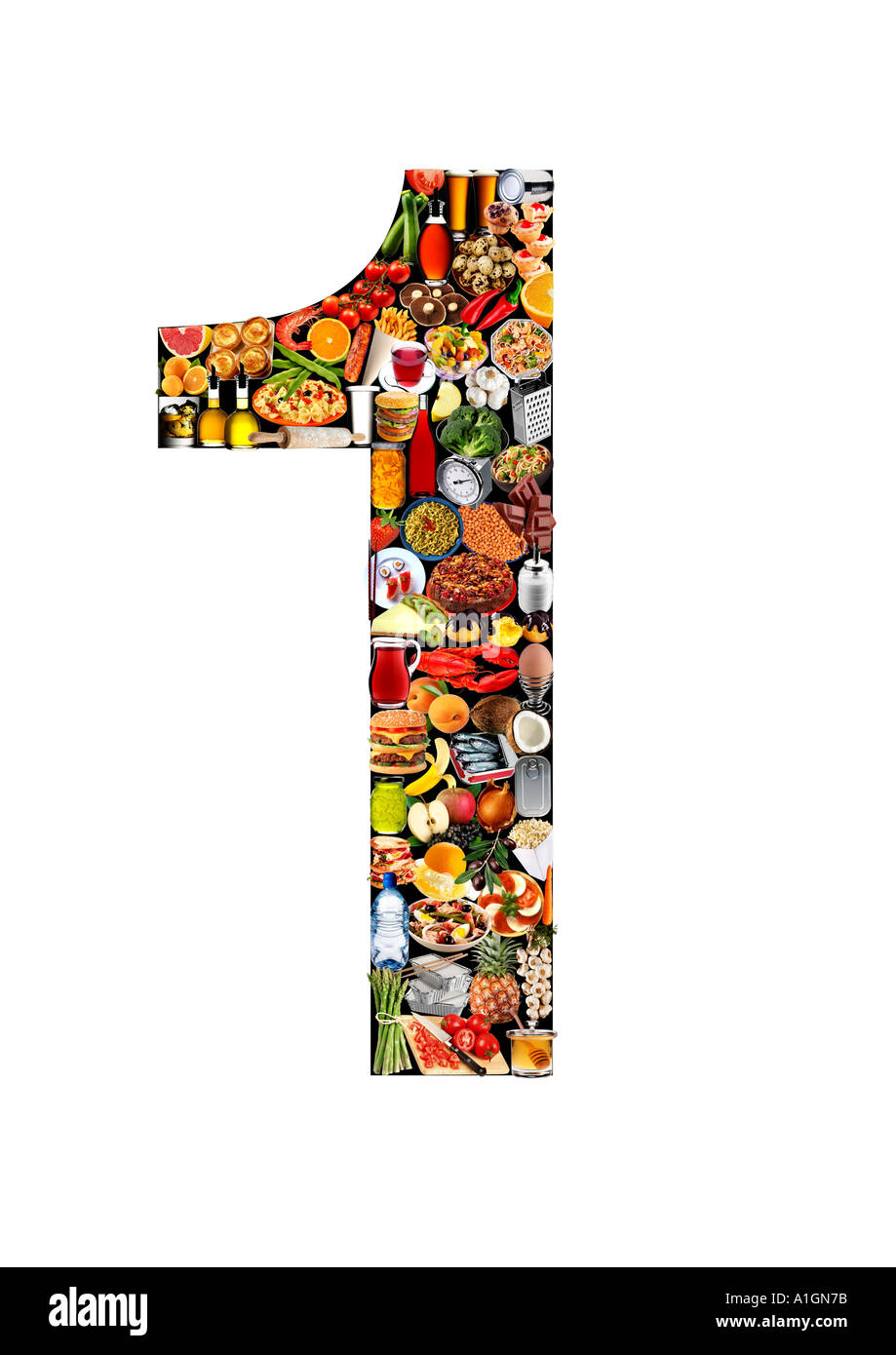 FOODFONT NUMMER 1 AUF SCHWARZ UND WEIß Stockfoto