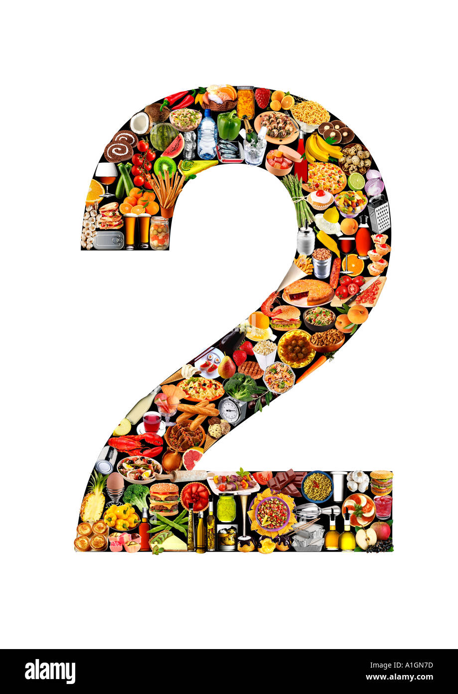 FOODFONT NUMMER ZWEI AUF SCHWARZ UND WEIß Stockfoto