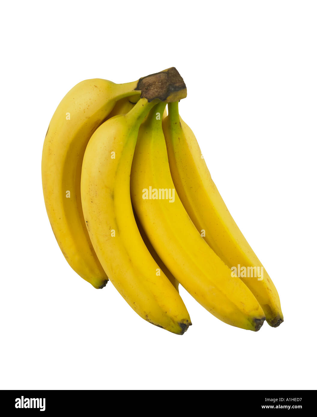 REIHE VON REIFE GELBE BANANEN AUF WEIßEM HINTERGRUND Stockfoto