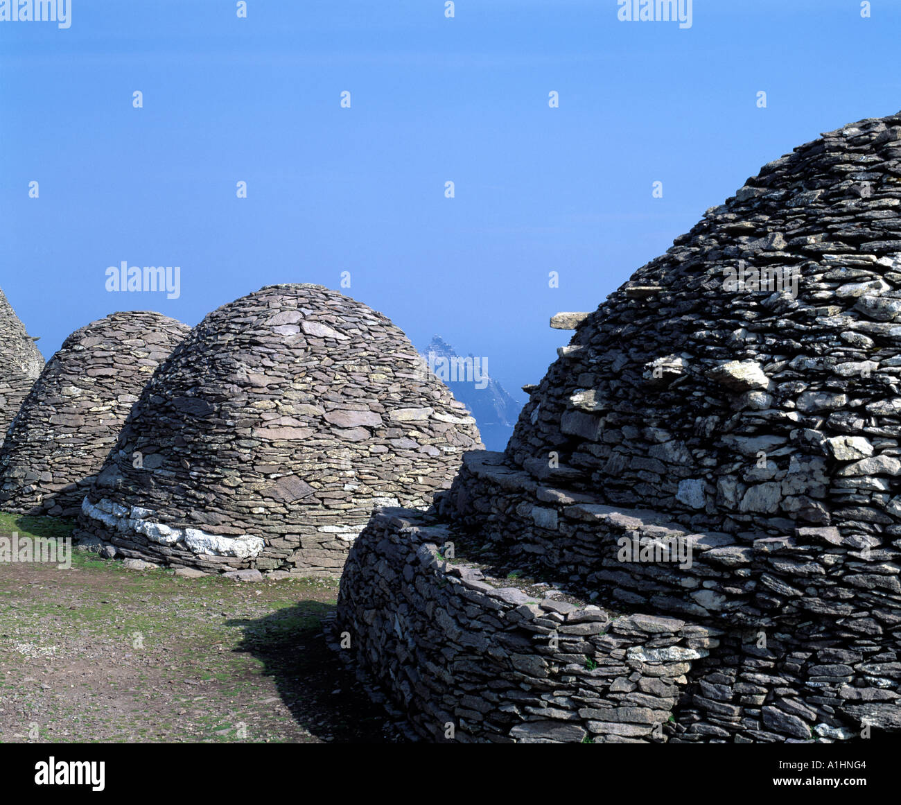Skellig Michael Skellig, Iveragh-Halbinsel, county Kerry, religiösen-Ring bleibt der frühchristlichen Zeit auf einer Insel Stockfoto