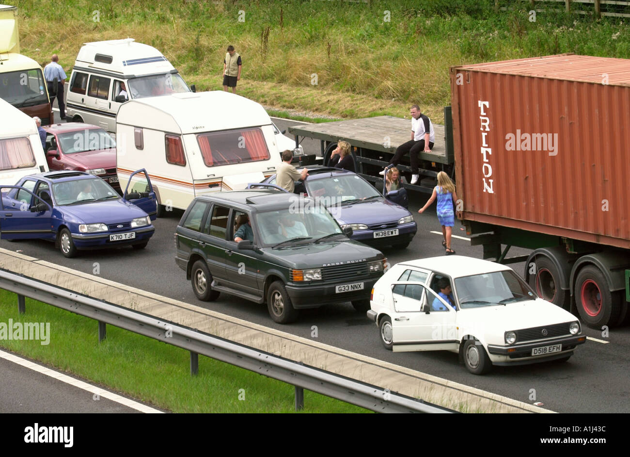 STAUS LKW PKW AUTOBAHN STAU VERKEHR UK Stockfoto