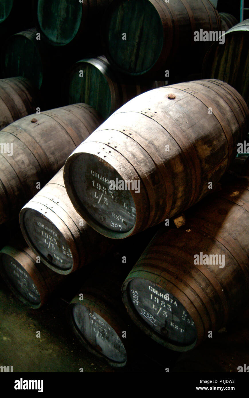 Kopke Wooden Port Barrells in der Verkostung Weingut Porto Portugal Stockfoto