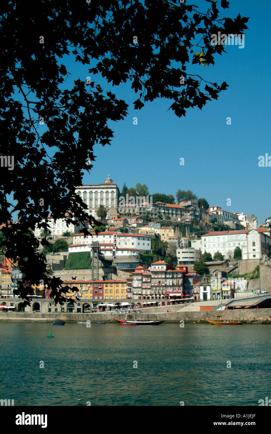 Riverside beherbergt Café-Restaurants und Gebäuden Porto Portugal Stockfoto