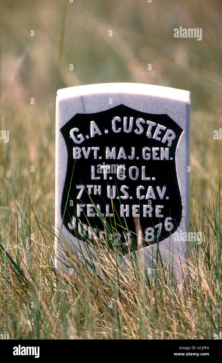 Custer Schlachtfeld Marker Little Bighorn Battlefield National Monument Montana USA Stockfoto