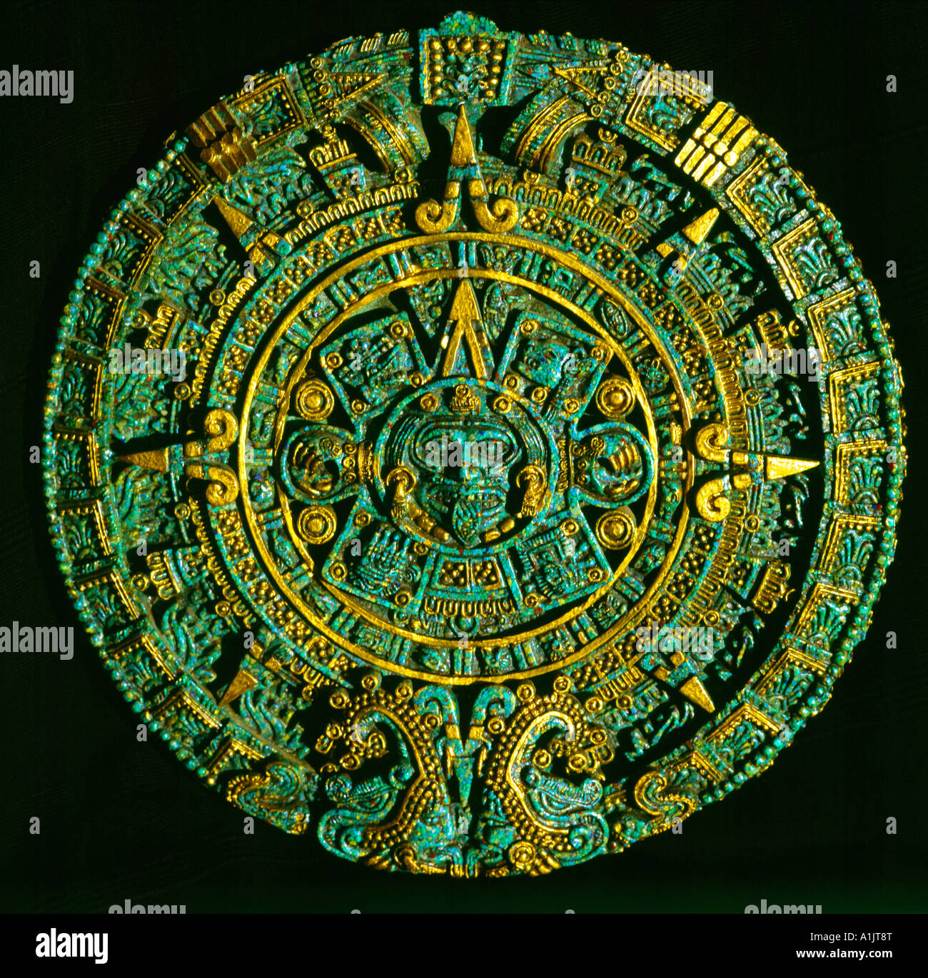 Aztekische Sonnengott Kalender (der Stein von fünf Sonnen) Stockfoto
