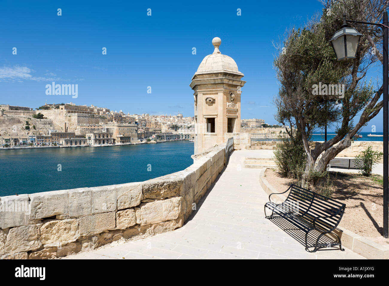 Blick auf Valletta und den Grand Harbour von Senglea, Valletta, Malta Stockfoto