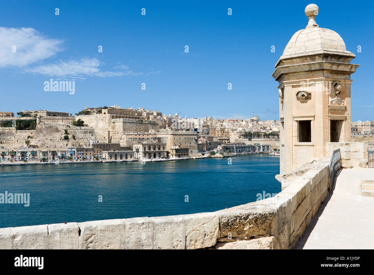 Blick auf Valletta und den Grand Harbour von Senglea, Valletta, Malta Stockfoto