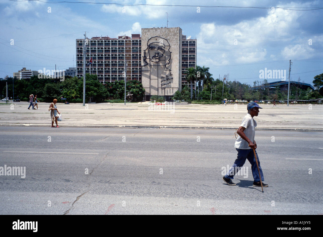 Havanna Kuba das imposante Bild von Che Guevara an der Fassade des Ministeriums des Innern Bau Plaza De La Revolucion Stockfoto