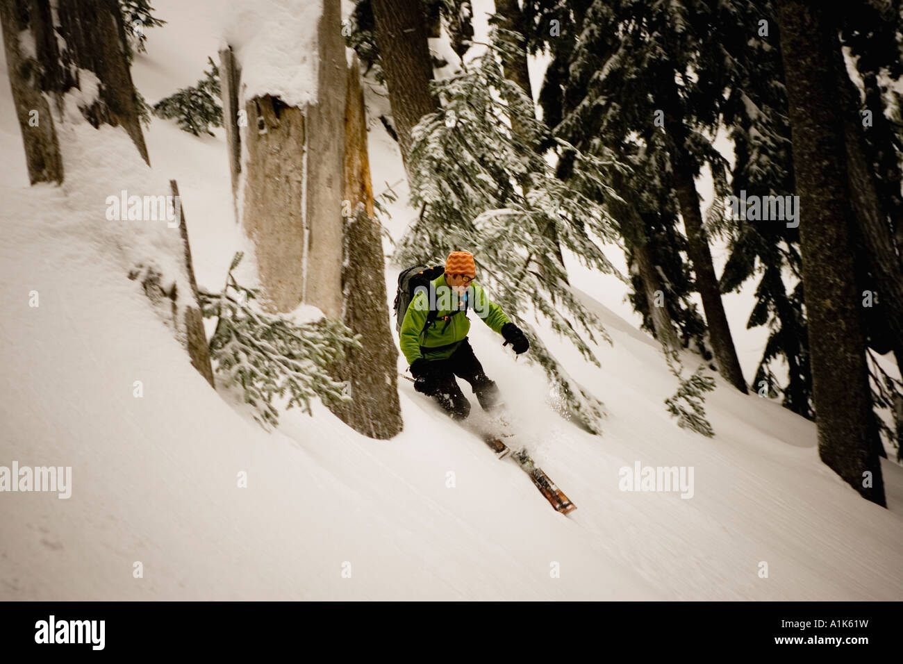 Ein Telemark-Skifahrer in das Hinterland von Washington s Cascade Mountain range Stockfoto