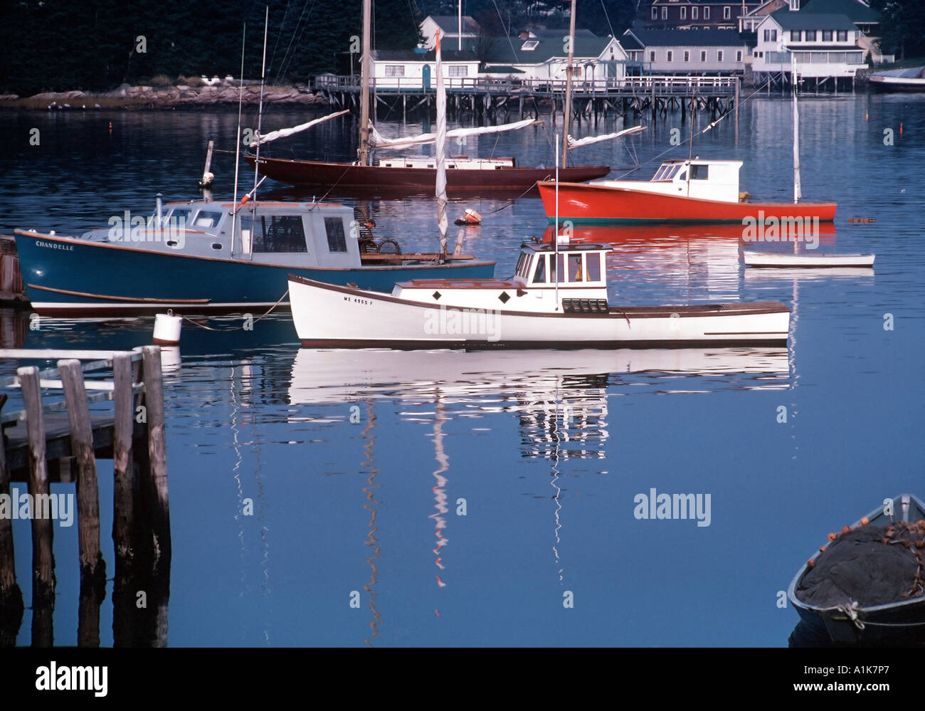 Maine kleine Fischerboote im Hafen Stockfoto