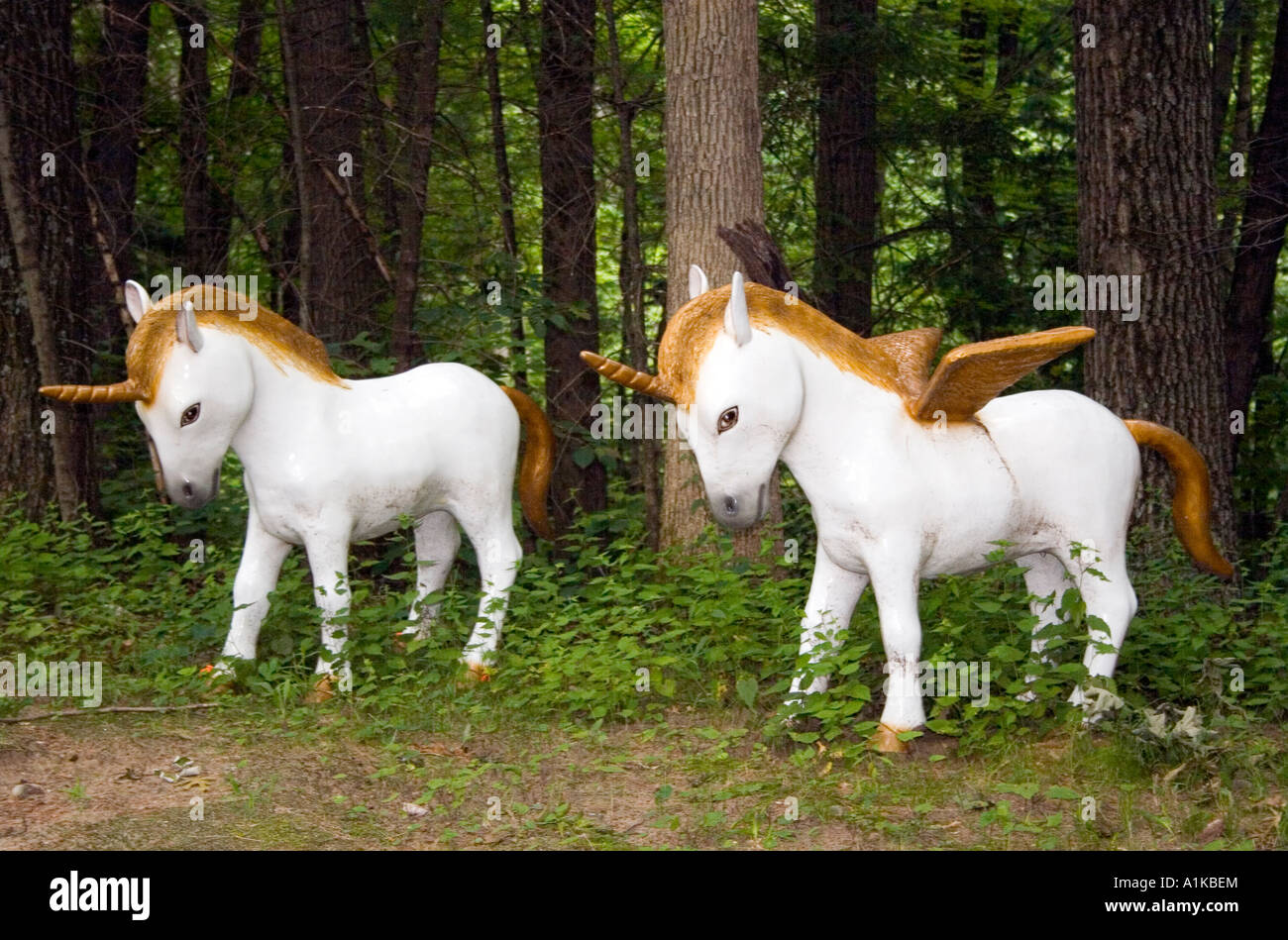 Einhörner im Magic Forest ein Märchen unter dem Motto Kinder-Freizeitpark, der 1963 in Lake George New York eröffnet Stockfoto