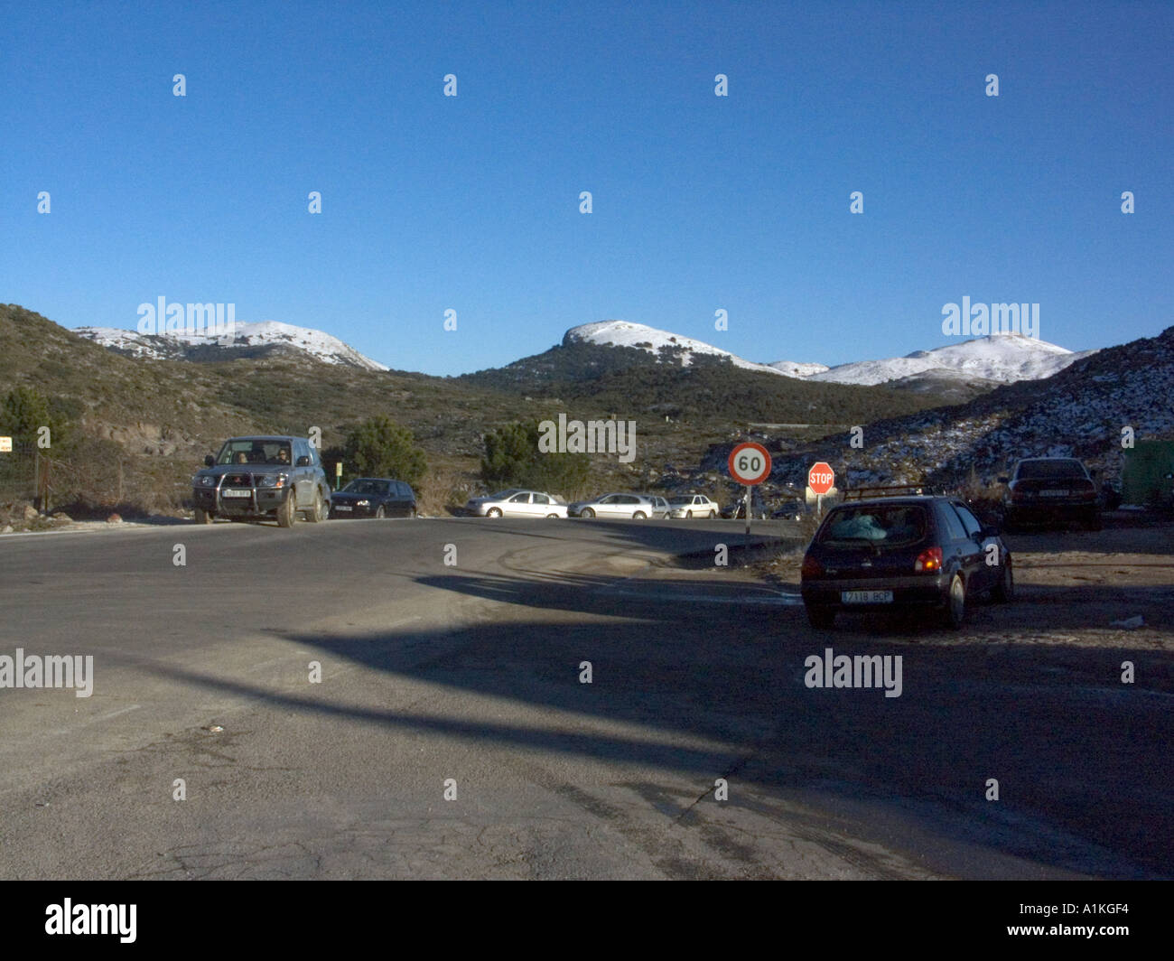 Schnee in den spanischen Bergen Stockfoto