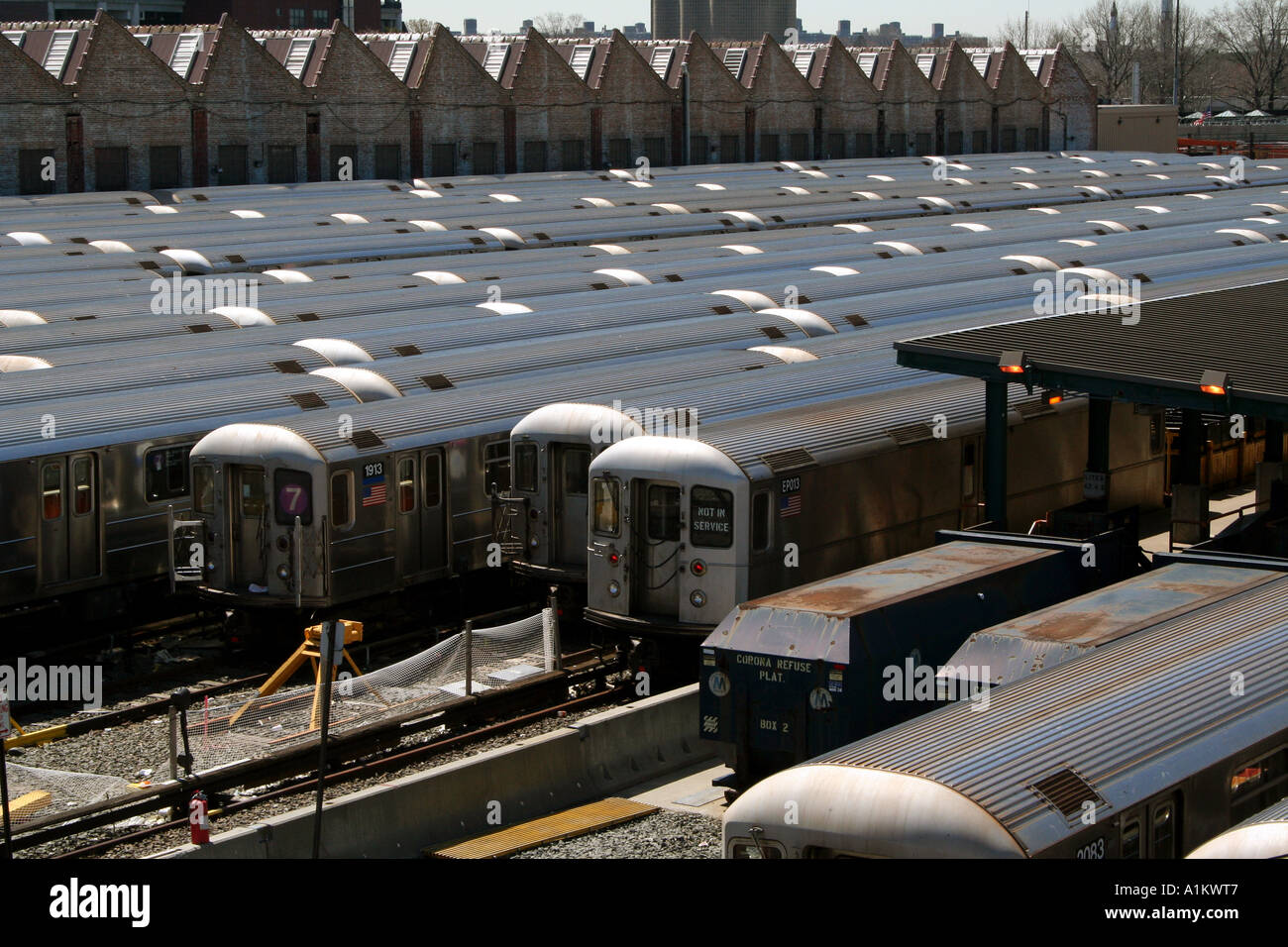 Zug-Depot in Flushing Queens, NYC Stockfoto