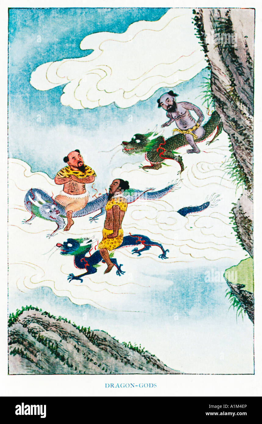 Der Drachen Götter 1920er Jahren Abbildung der fliegende Gottheiten eines chinesischen Künstlers aus einem Buch über Mythen und Legenden von China Stockfoto