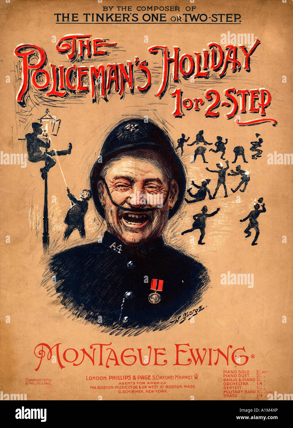 Die Policemans Urlaub Edwardian Musik Blatt Abdeckung von Montague Ewing Comic-Lied auf die Lebensdauer des Kessels Stockfoto