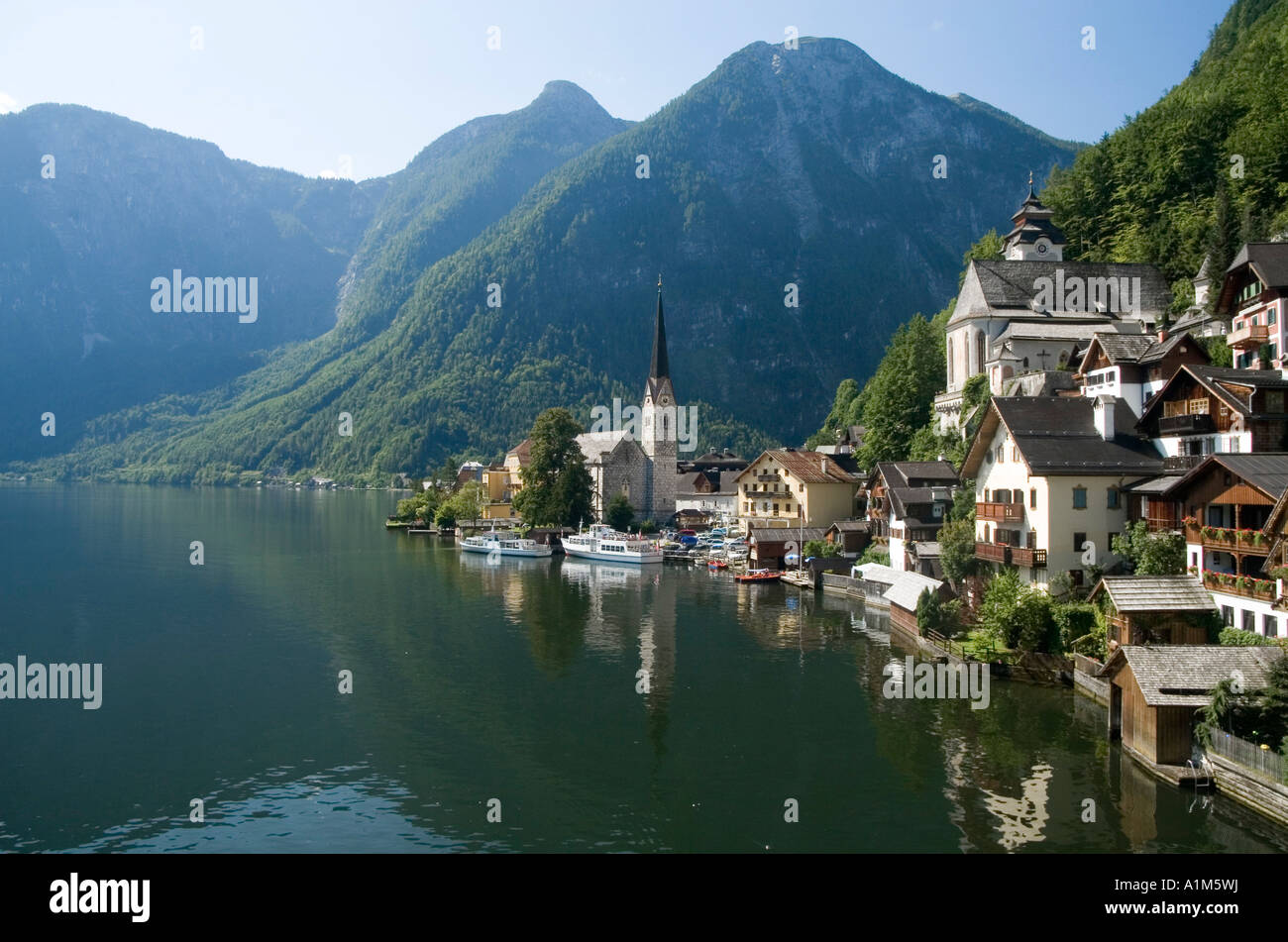 Hallstatt und den Hallstätter See, Salzkammergut, Österreich Stockfoto