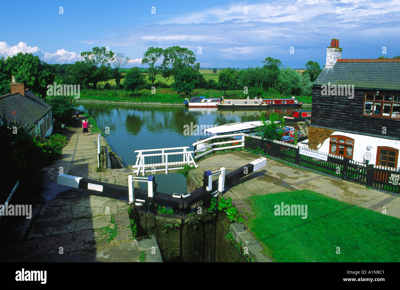 Foxton Bottom Lock und Halter Hütte Leicestershire, England Stockfoto