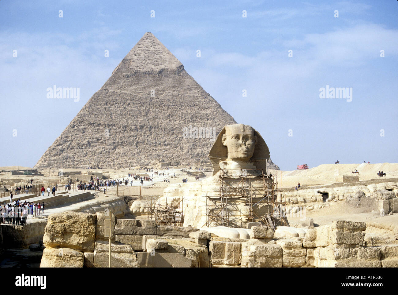 Große Pyramide von Cheops und der Sphinx Gizeh-Ägypten Stockfoto