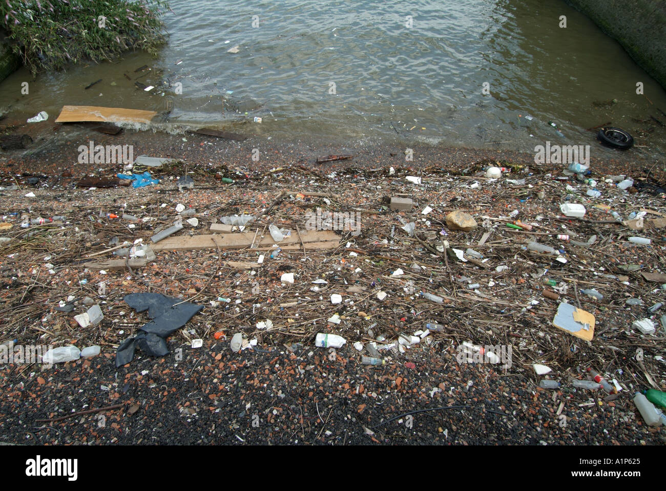 London Greenwich Ufer der Themse mit sortierten Müll durch die Gezeiten England Großbritannien hinterlegt Stockfoto