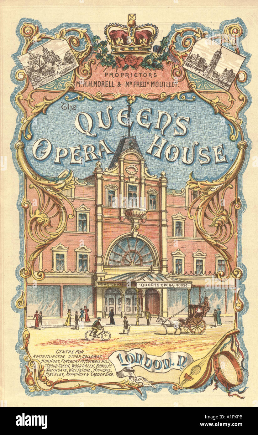 Queen es Opera House in London, Programm Abdeckung ca. 1885 Stockfoto